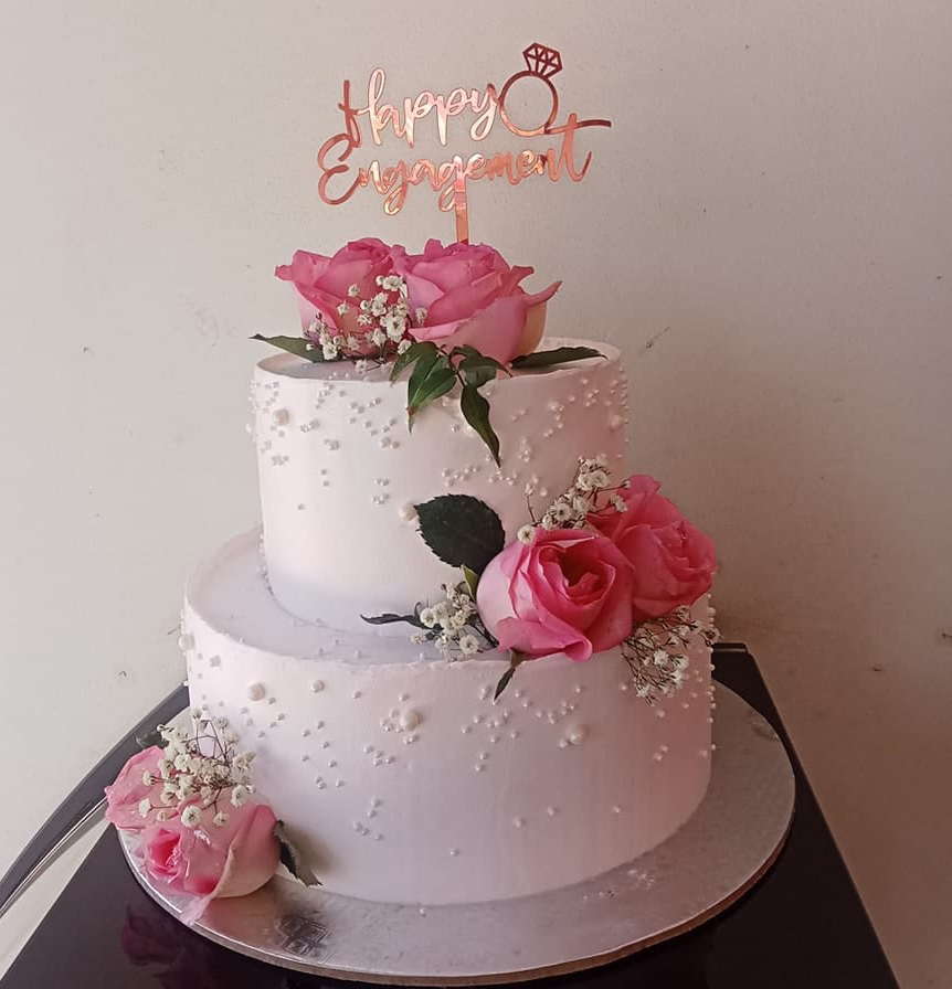 Blush Bloom Engagement Cake