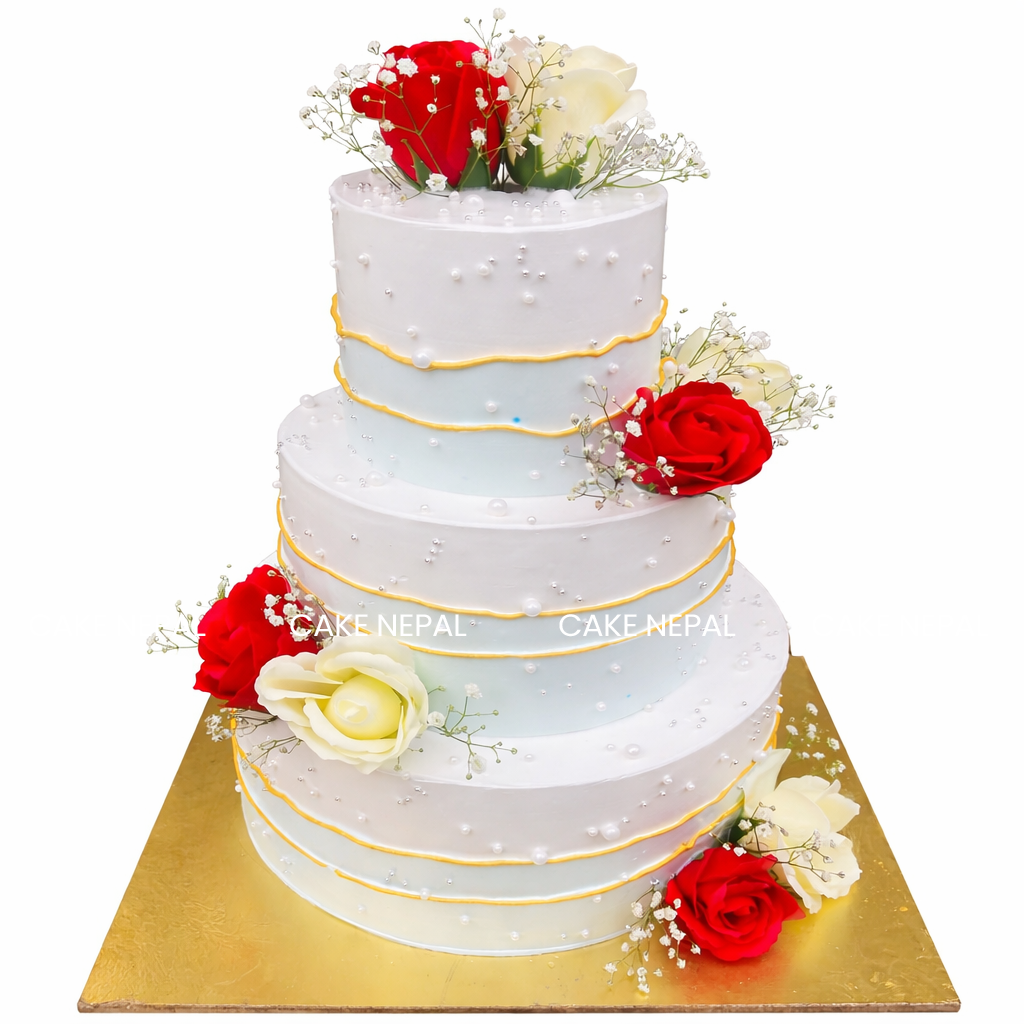 Classic Rose Pearl Wedding Cake